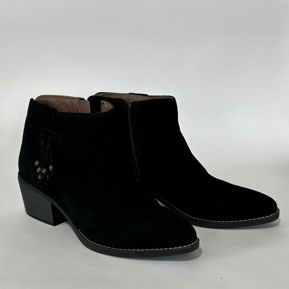 New White Mountain Black Suede Ankle Boots with Beaded Tassels Sz 10